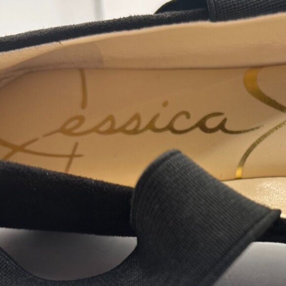 JESSICA SIMPSON Black Faux Suede Flats with Elastic Ankle Straps. Slip-On! 6.5 - Picture 4 of 5